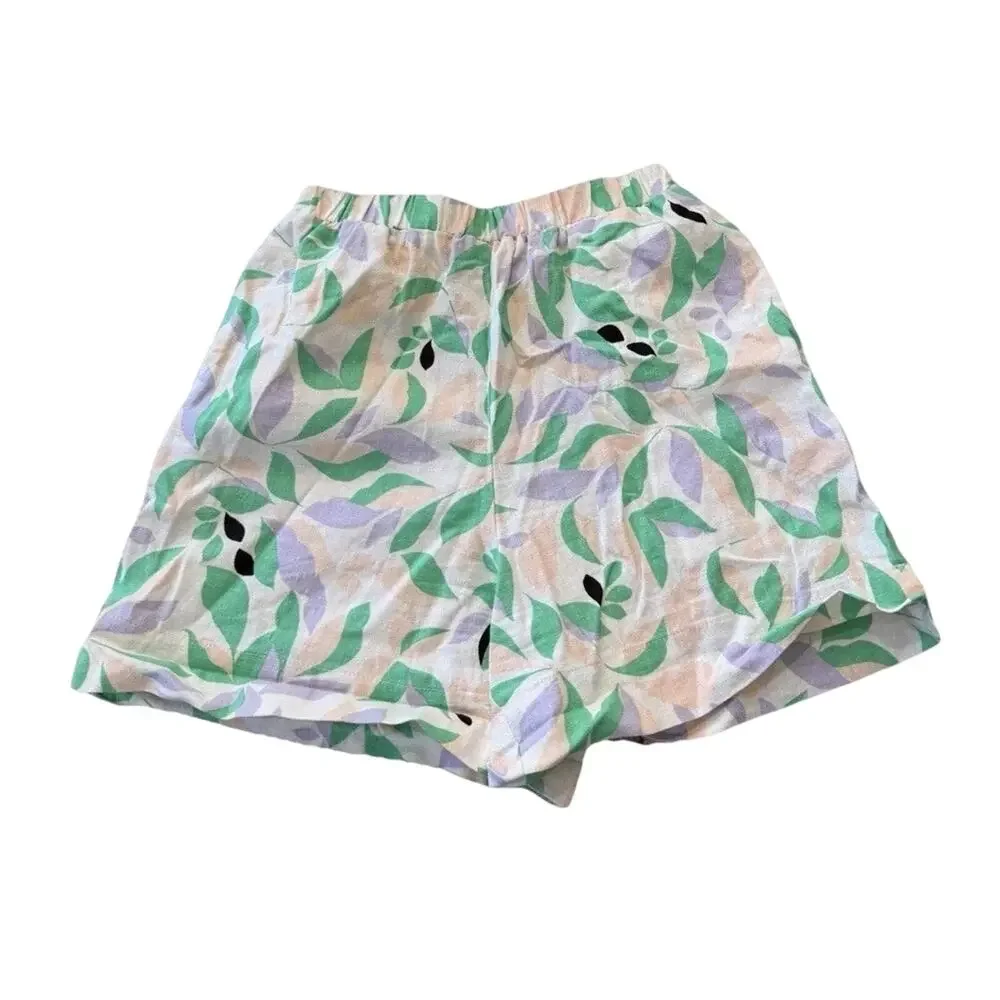 Gianni Bini Tropical Floral Shorts Linen Blend High Waist Casual Beachy Size XS